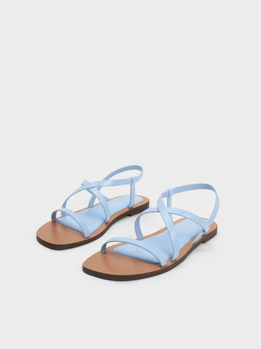 Asymmetrical Strappy Sandals, Blue, hi-res