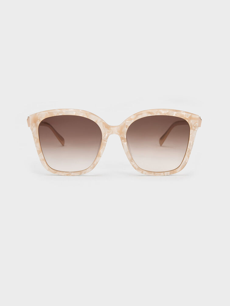 Oversized Square Acetate Sunglasses, Peach, hi-res