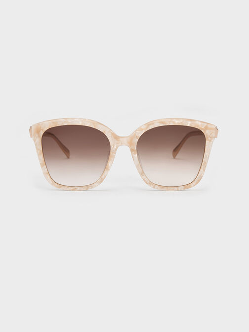 Oversized Square Acetate Sunglasses, Peach, hi-res