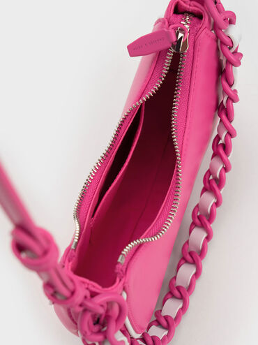 Alouette Curved Shoulder Bag, Fuchsia, hi-res