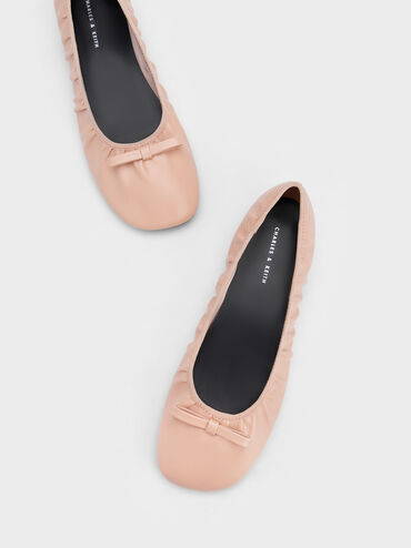 Bow Ruched Ballerinas, Nude, hi-res
