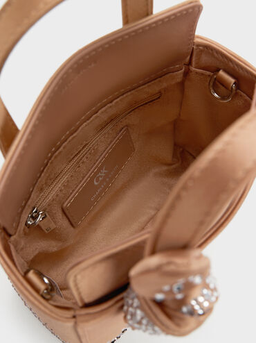 Mini Albany Leather & Satin Crystal-Embellished Knot-Bow Bag, Nude, hi-res