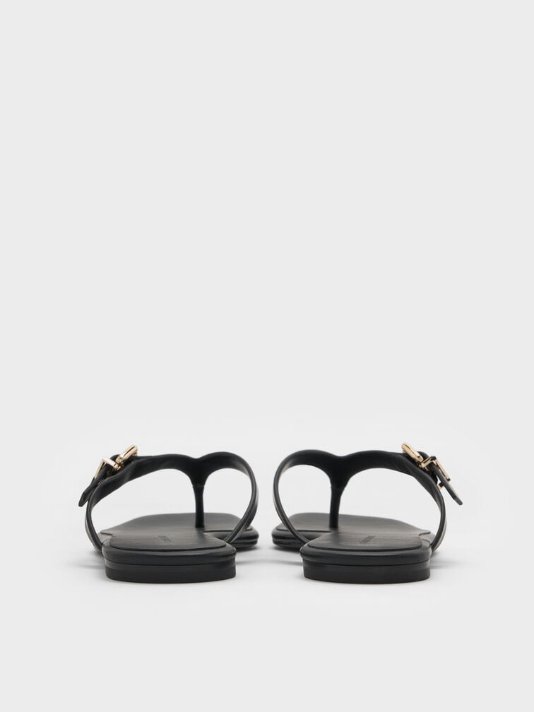 Buckled Thong Sandals, Black, hi-res