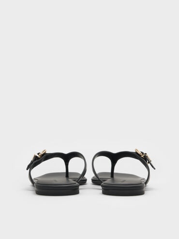 Buckled Thong Sandals, Black, hi-res