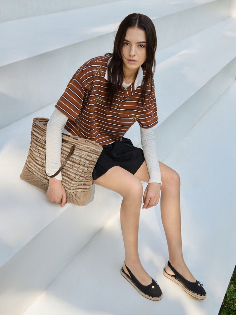 XL Ida Multi-Stripe Knitted Tote Bag, Multi Brown, hi-res
