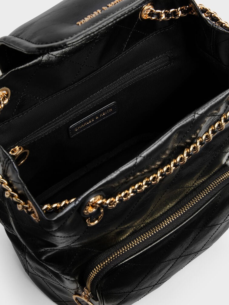 Apfra Quilted Front-Flap Bucket Bag, Black, hi-res