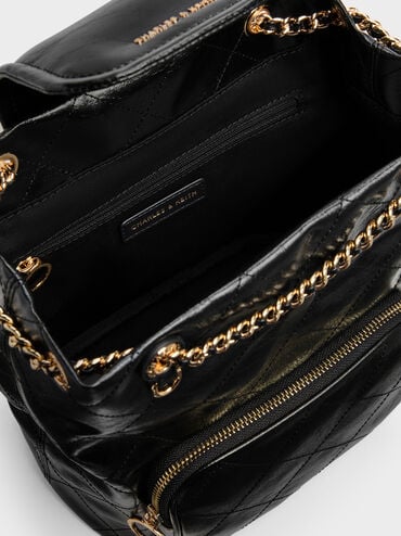 Apfra Quilted Front-Flap Bucket Bag, Black, hi-res