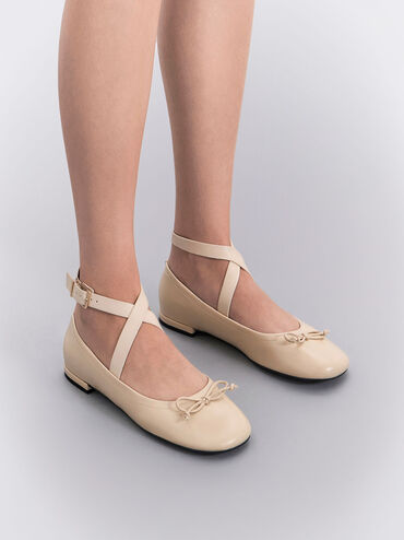 Margot Crossover-Strap Ballerinas, Chalk, hi-res