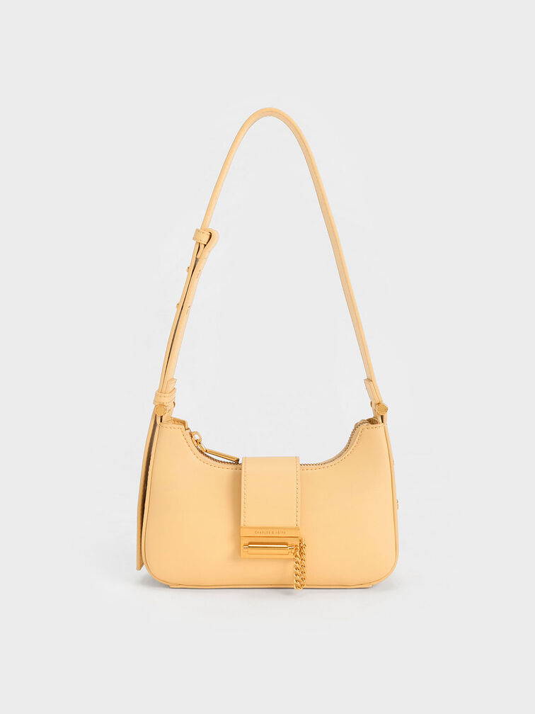 Metallic Accent Belted Bag, Beige, hi-res