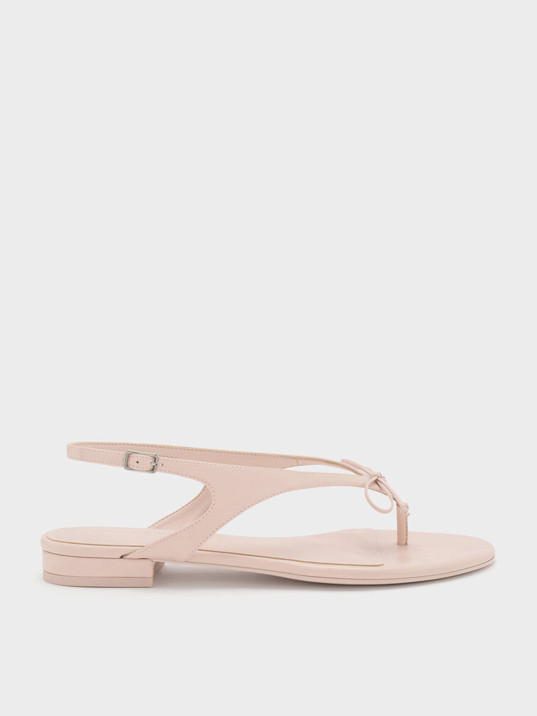 Bow Slingback Thong Sandals, Nude, hi-res