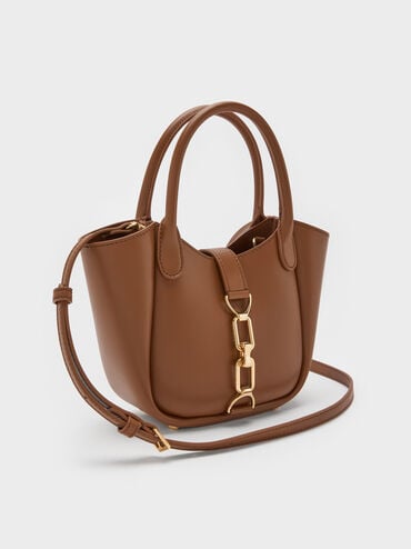 Agatha Chain-Accent Tote Bag, Chocolate, hi-res