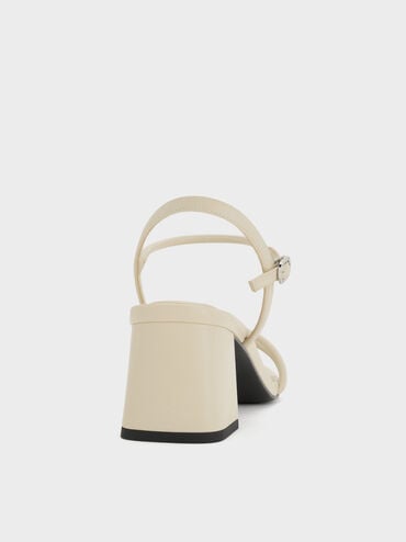 Strappy Trapeze-Heel Sandals, Beige, hi-res