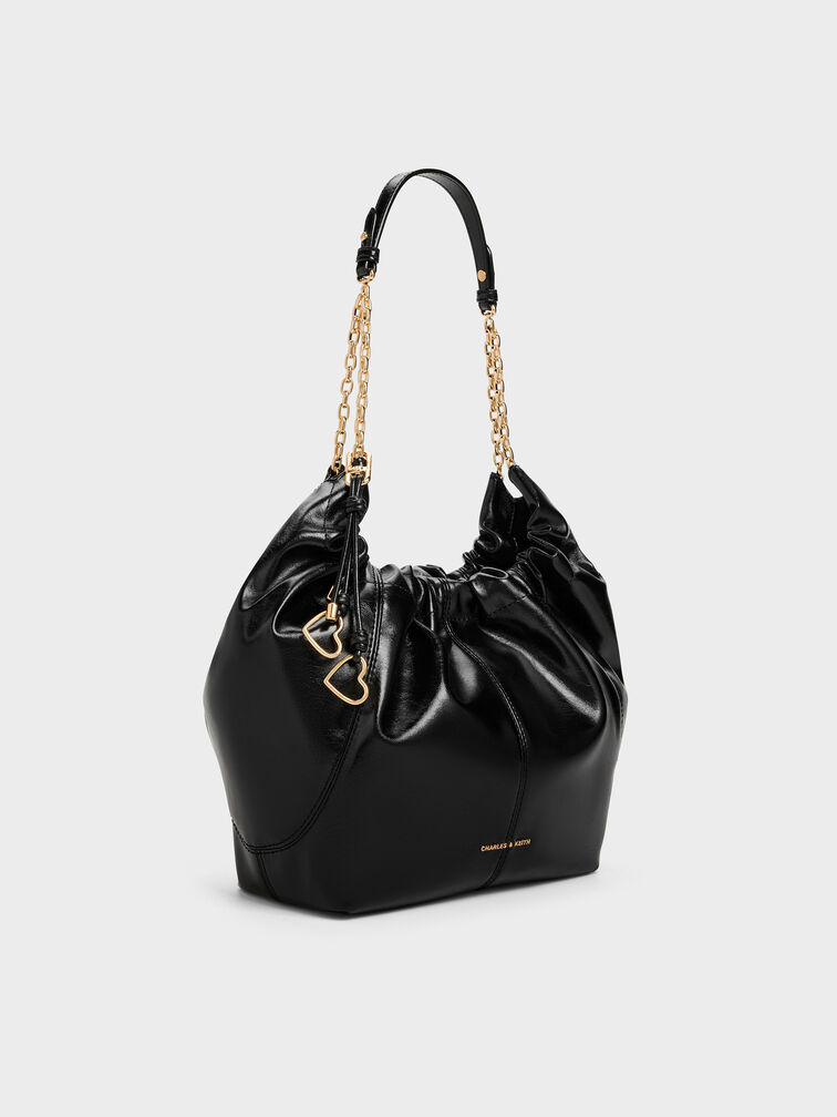 Ciara Ruched Hobo Bag, Black, hi-res