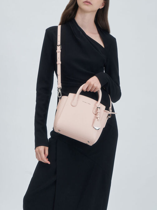 Double Handle Trapeze Tote, Light Pink, hi-res