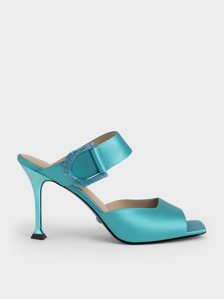 Gabine Recycled Polyester Mules, Turquoise, hi-res