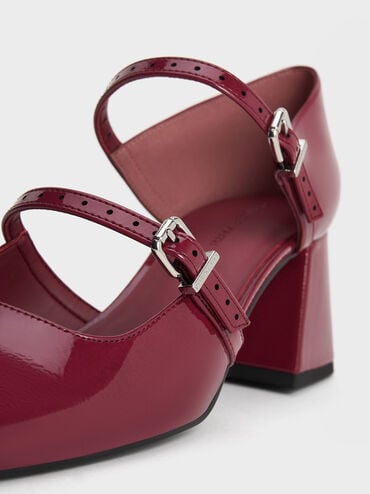 Patent Double-Strap D'Orsay Pumps, Burgundy, hi-res