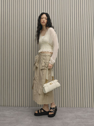 Gwynne Metallic-Accent Elongated Shoulder Bag, Cream, hi-res