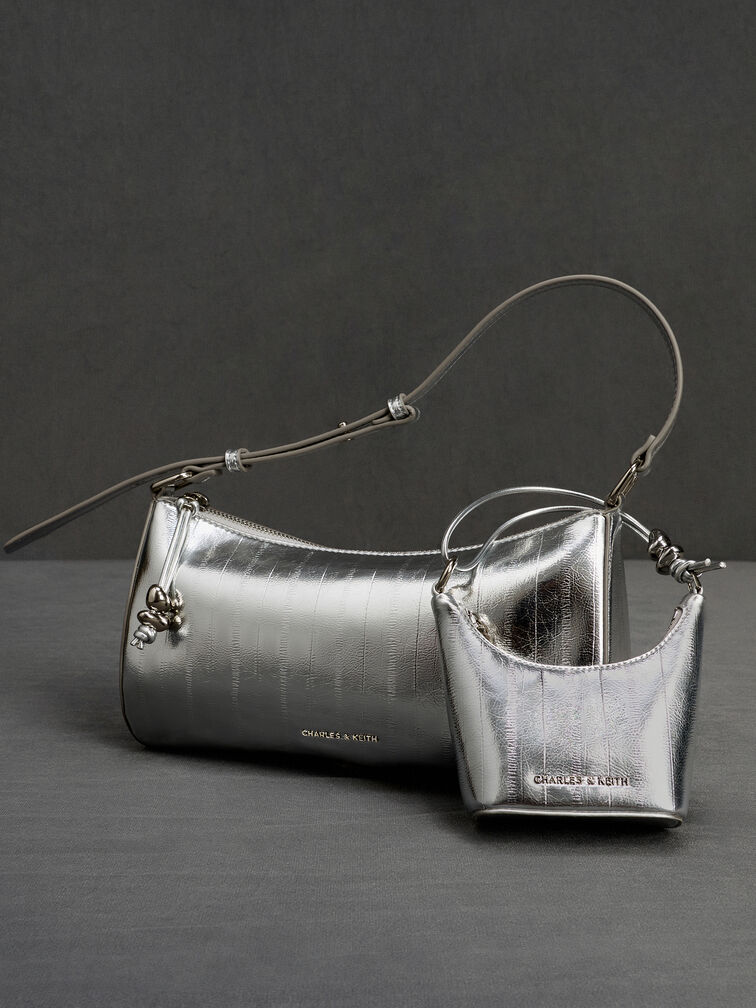 Micro Augustine Metallic Eel-Effect Chain-Handle Bag, Silver, hi-res