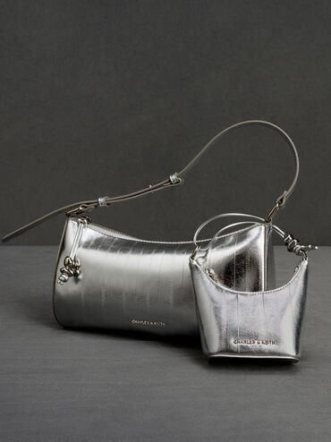 Micro Augustine Metallic Eel-Effect Chain-Handle Bag, Silver, hi-res