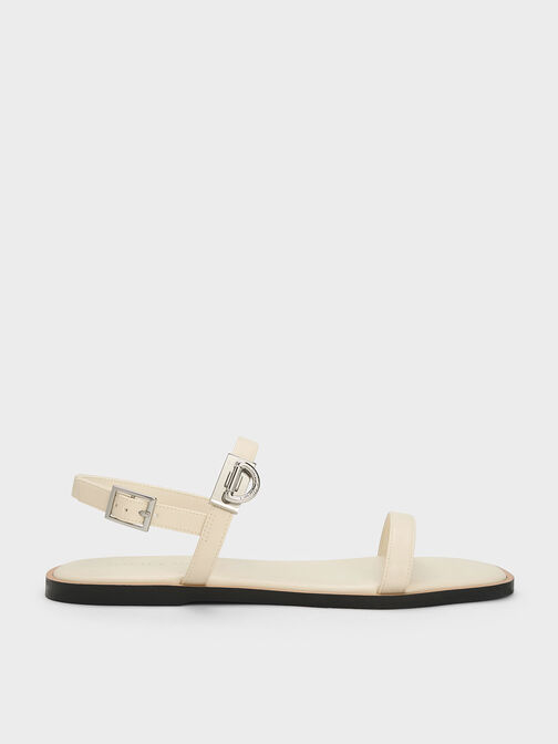 Double Metallic Buckle Sandals, Chalk, hi-res