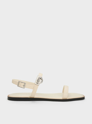 Double Metallic Buckle Sandals, Chalk, hi-res