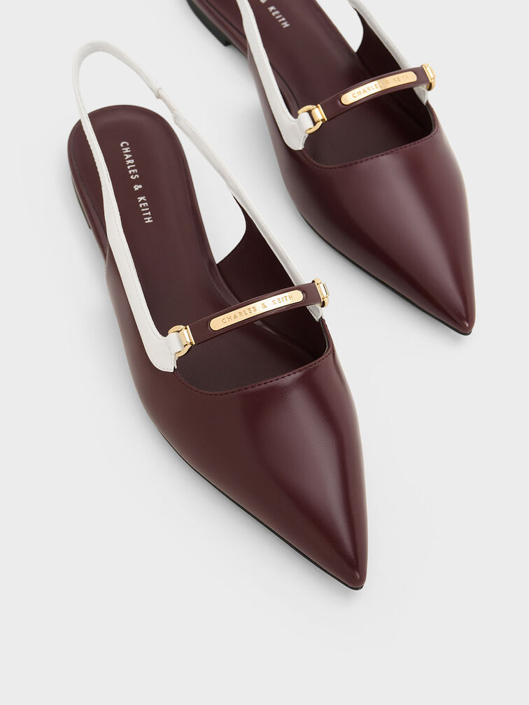 Metallic Bar Accent Slingback Flats, Maroon, hi-res