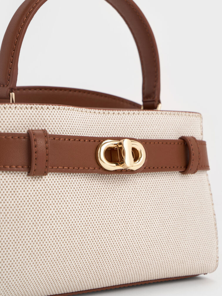 Aubrielle Canvas Two-Tone Top Handle Bag, Taupe Canvas, hi-res