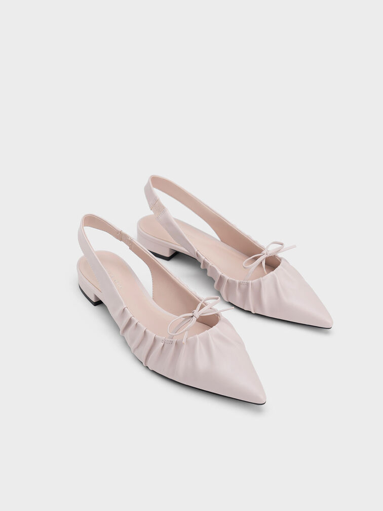 Bow Ruched Slingback Flats, Blush, hi-res