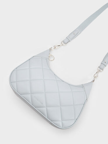 Alcott Large Scarf Chain-Link Quilted Bag, Light Grey, hi-res