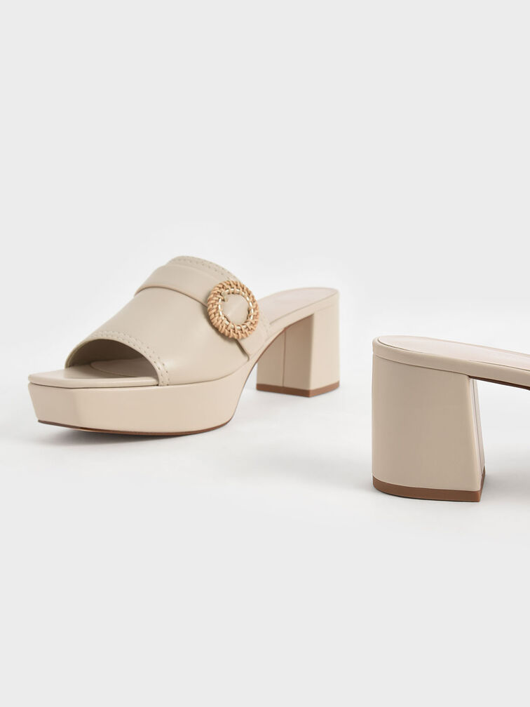 Woven Buckle Platform Mules, Chalk, hi-res