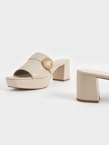 Woven Buckle Platform Mules, Chalk, hi-res