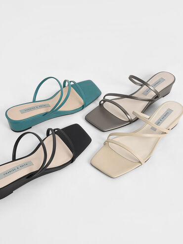 Strappy Wedge Mules, Black, hi-res