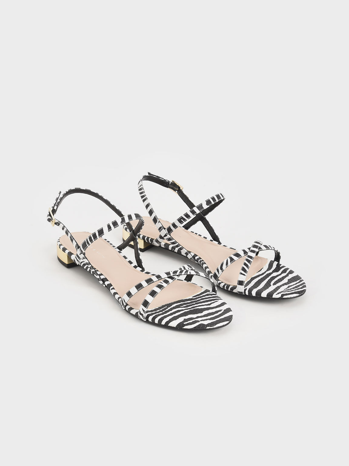 Animal Print Natural Zebra Print Strappy Flat Sandals CHARLES KEITH IN