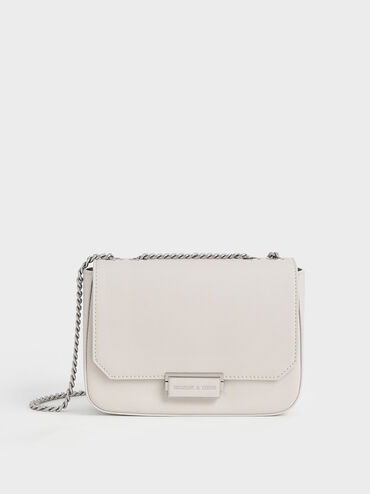 Chain Strap Shoulder Bag, Light Grey, hi-res