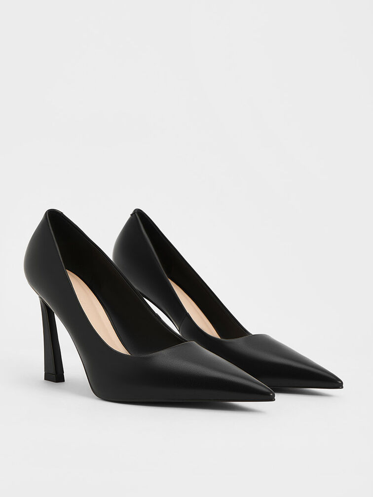 Pointed-Toe Trapeze-Heel Pumps, Black, hi-res