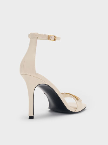 Metallic-Accent Heeled Sandals, Chalk, hi-res