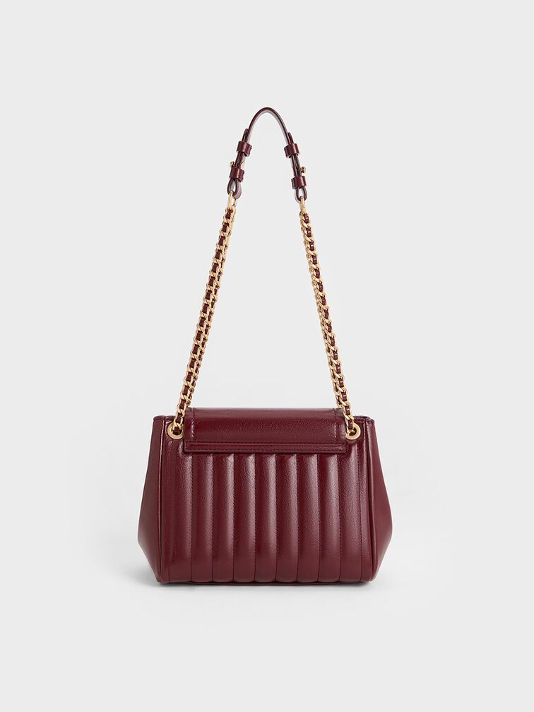 Donna Crinkle-Effect Shoulder Bag, Burgundy, hi-res