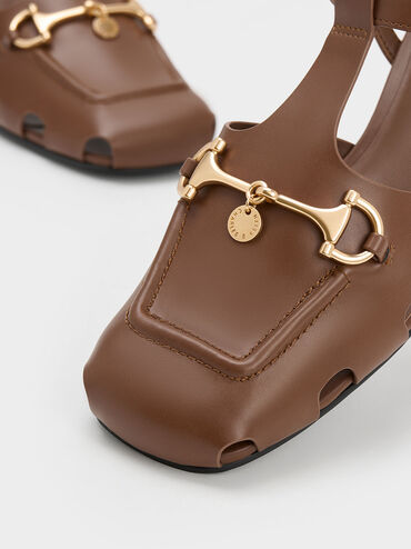 Cut-Out T-Bar Pumps, Brown, hi-res