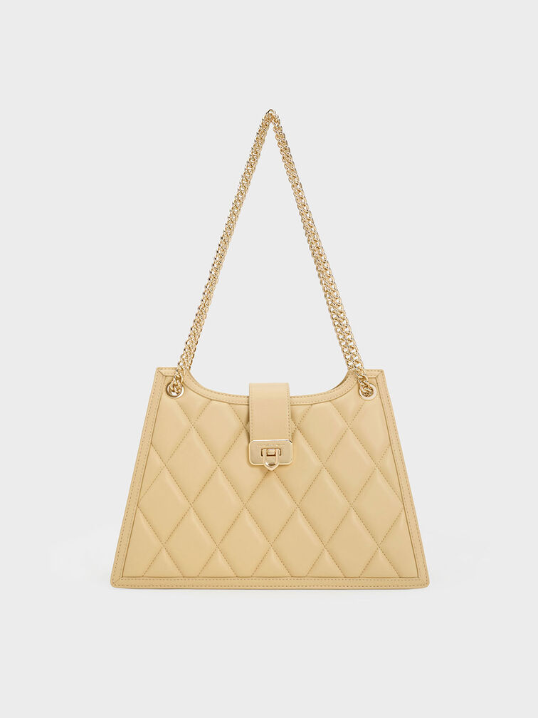Cressida Quilted Trapeze Chain Bag, Beige, hi-res