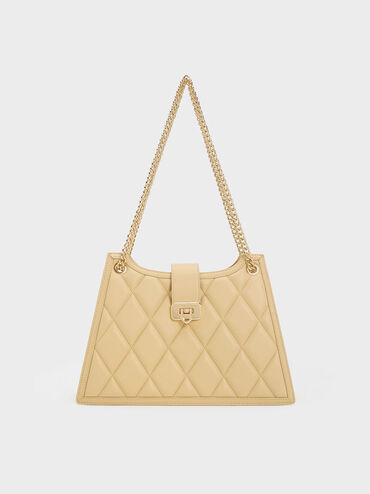 Cressida Quilted Trapeze Chain Bag, Beige, hi-res