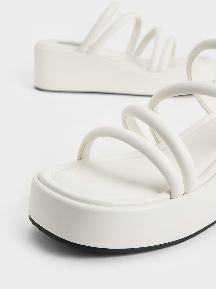 Strappy Platform Wedges, White, hi-res