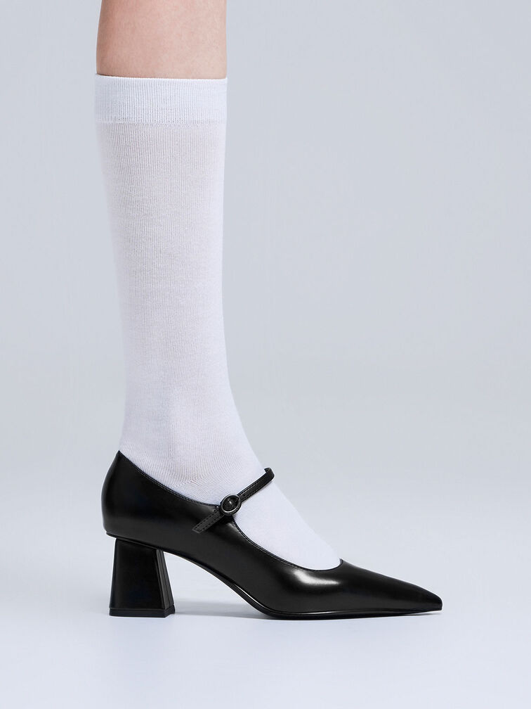 Pointed-Toe Mary Jane Pumps, Black Box, hi-res
