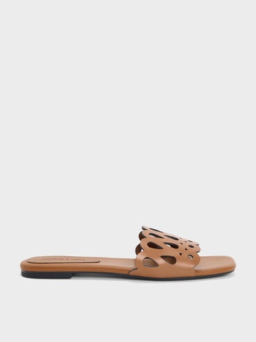 Cut-Out Slide Sandals, Cognac, hi-res