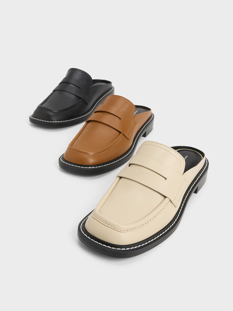Stitch-Trim Penny Mules, Cognac, hi-res