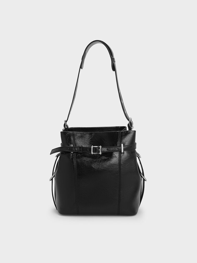 Bryna Belted Bucket Bag, Noir, hi-res