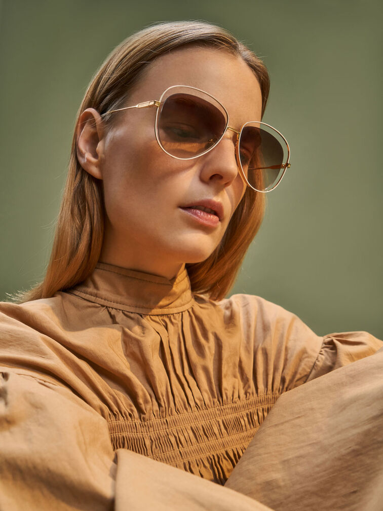 Cut-Out Aviator Sunglasses, Gold, hi-res