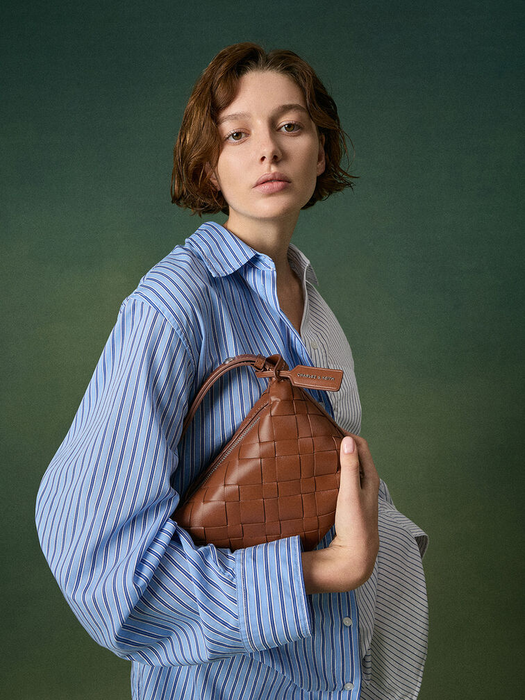 Ivette Woven Shoulder Bag, Chocolate, hi-res