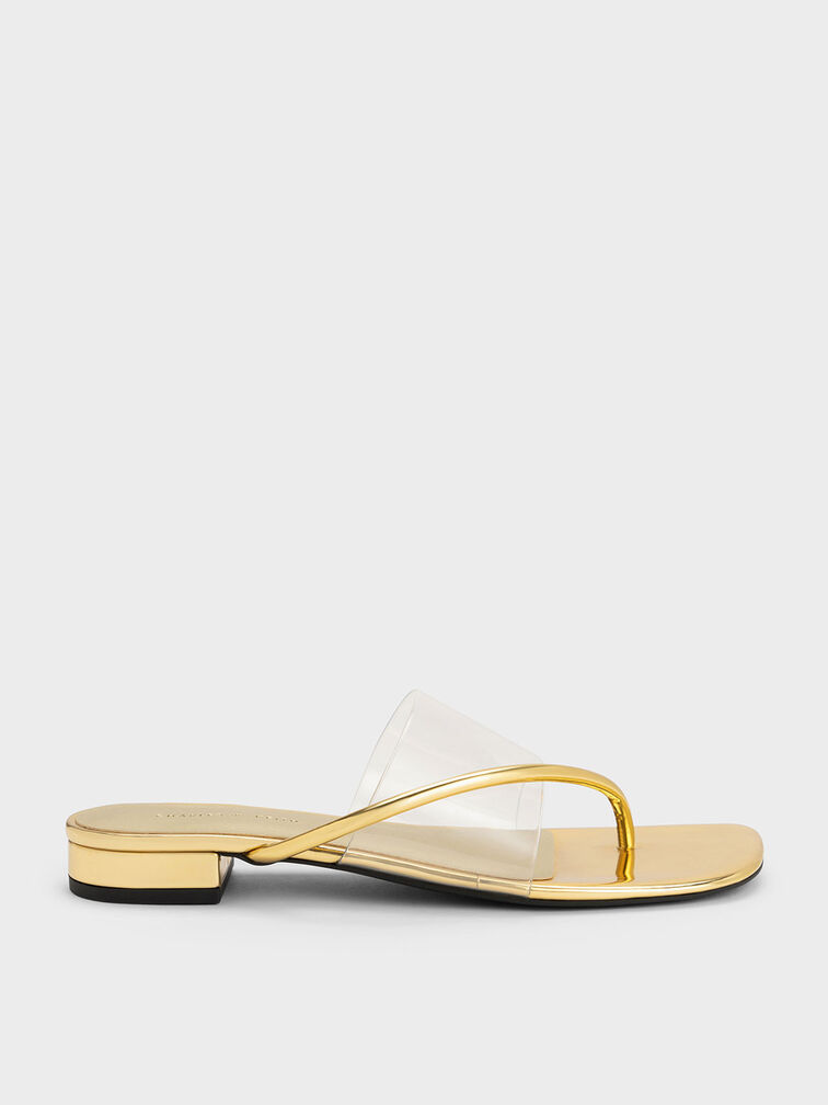 Transparent Thong Sandals, Gold, hi-res