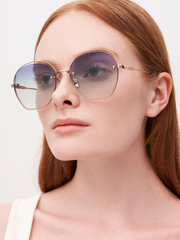 Multi-Tinted Cut-Out Butterfly Sunglasses, Rose Gold, hi-res