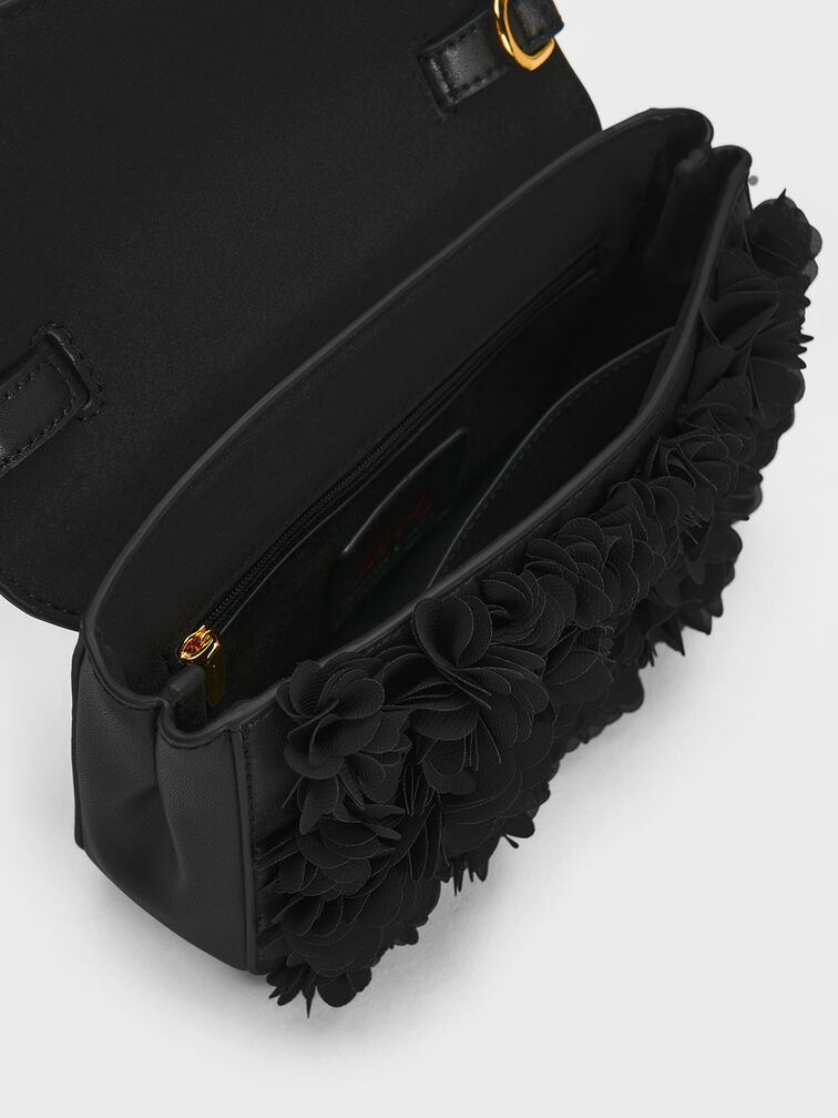 Floral Mesh Top Handle Bag, Black, hi-res